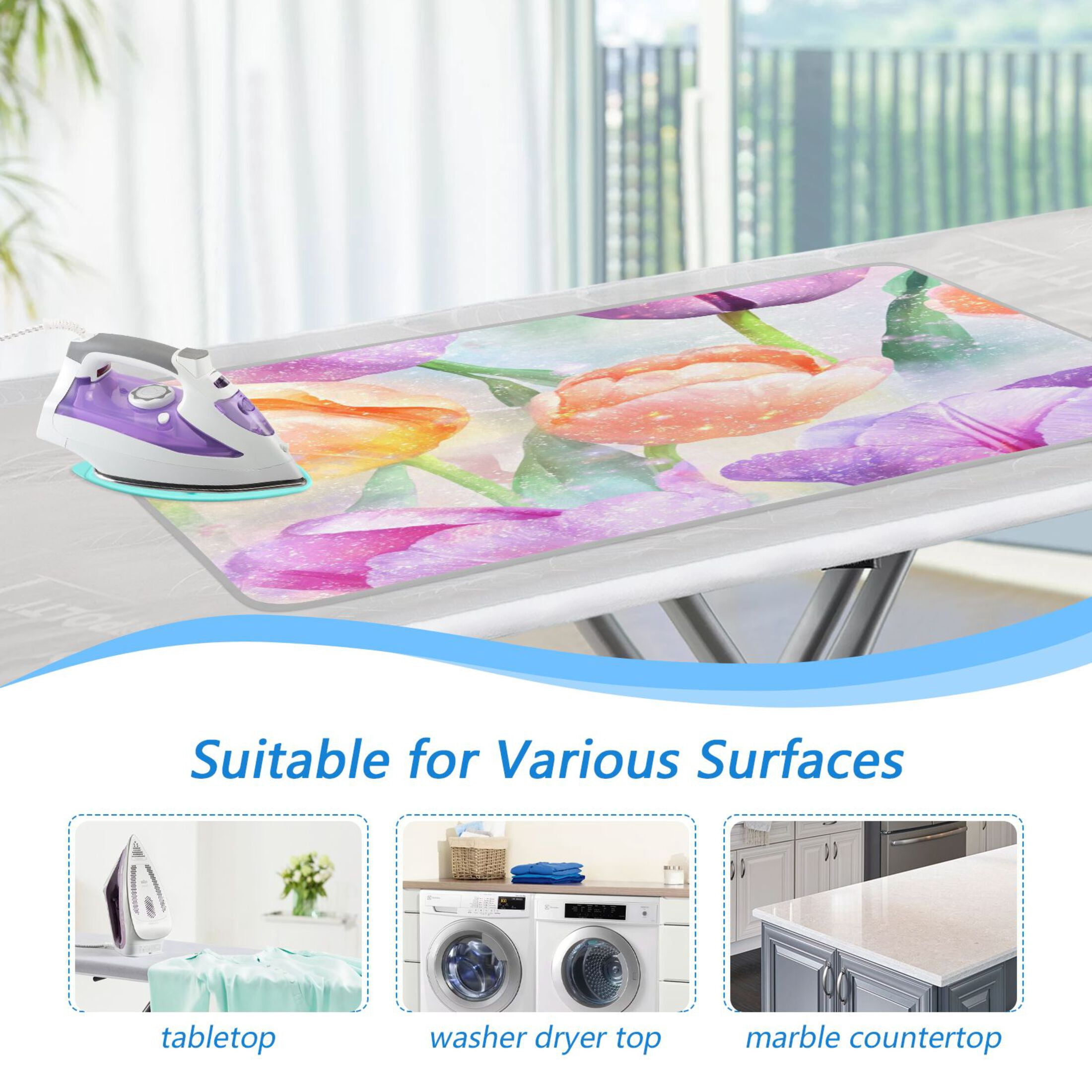 Ironing Mat Portable Ironing Blanket for Table Top Travel Ironing Pad for Washer Dryer 27.6" x 47.2" Tulips Watercolor Art Style