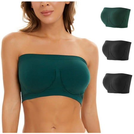 

PURJKPU 3 Packs Women Bandeau Bra Plus Size Strapless Bralette Wireless Padded Bandeau Bralette Seamless Stretchy Comfort Bandeau Tank Top Camel XXL