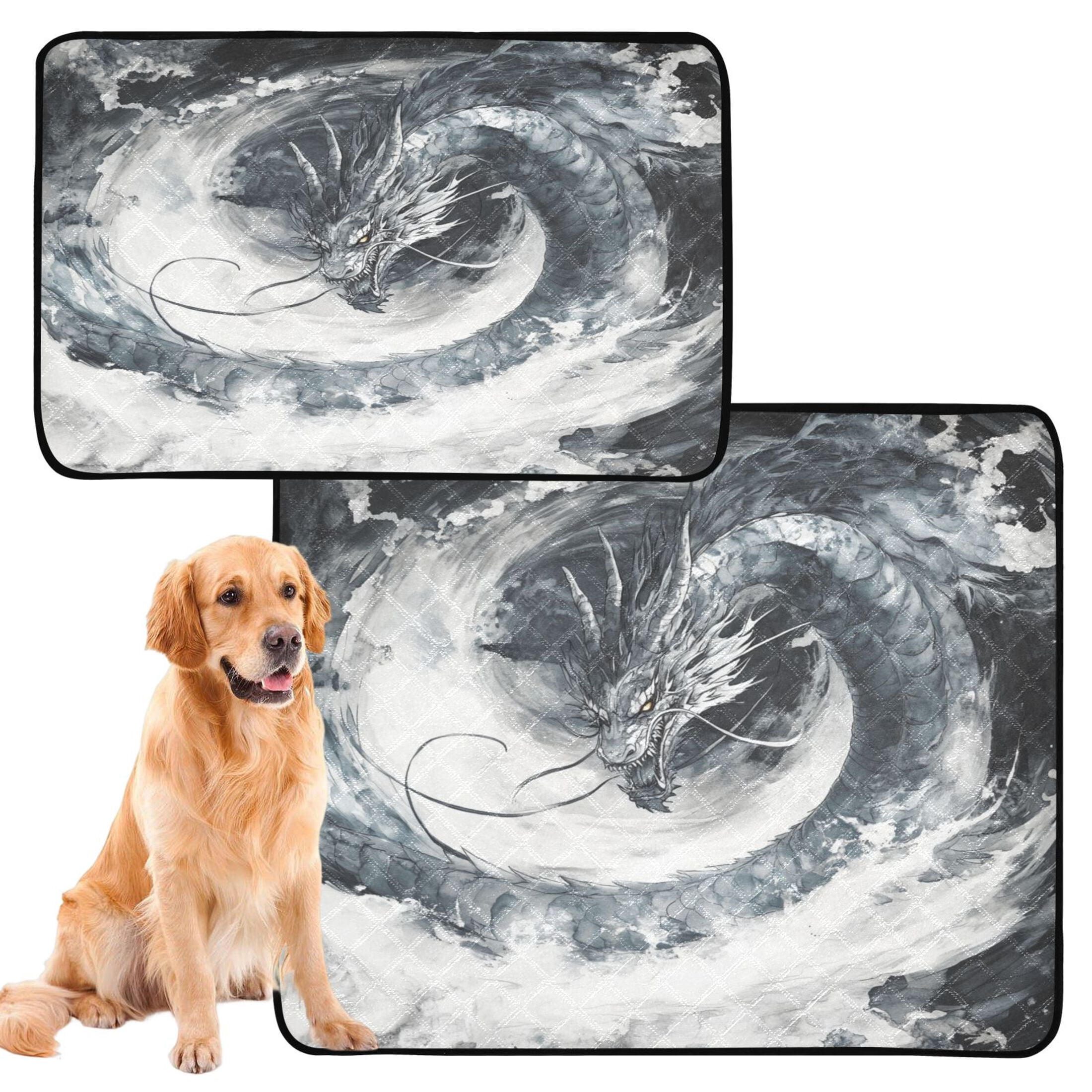 Qxltty Gray Dragon Cat litter Pads Pet Set of 3 Diaper Mats Center Anti-leakage Layer Absorbent Soft and Comfortable