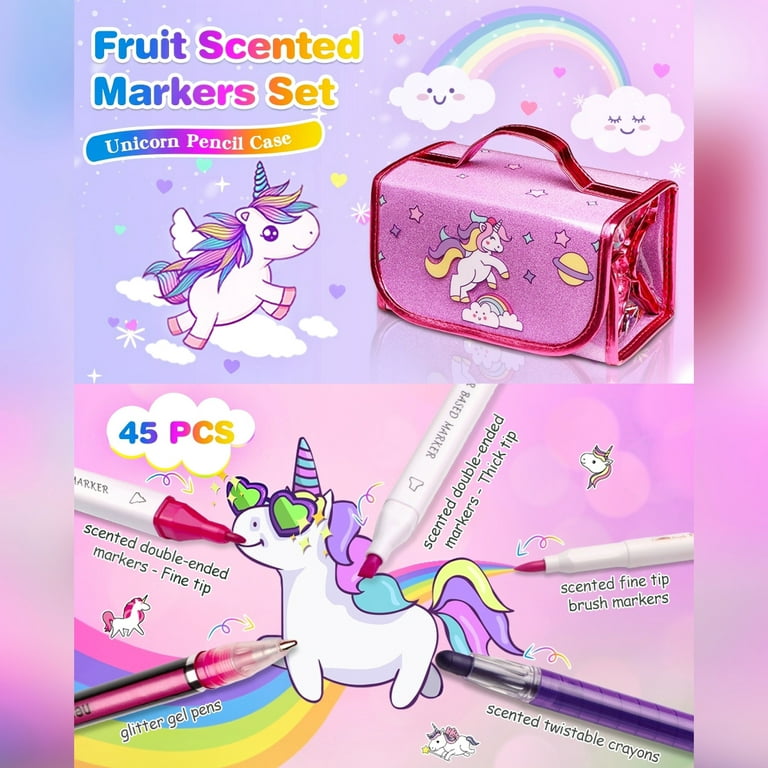 Fruit Scented Markers Set 53Pcs with Unicorn Pencil Case, Art