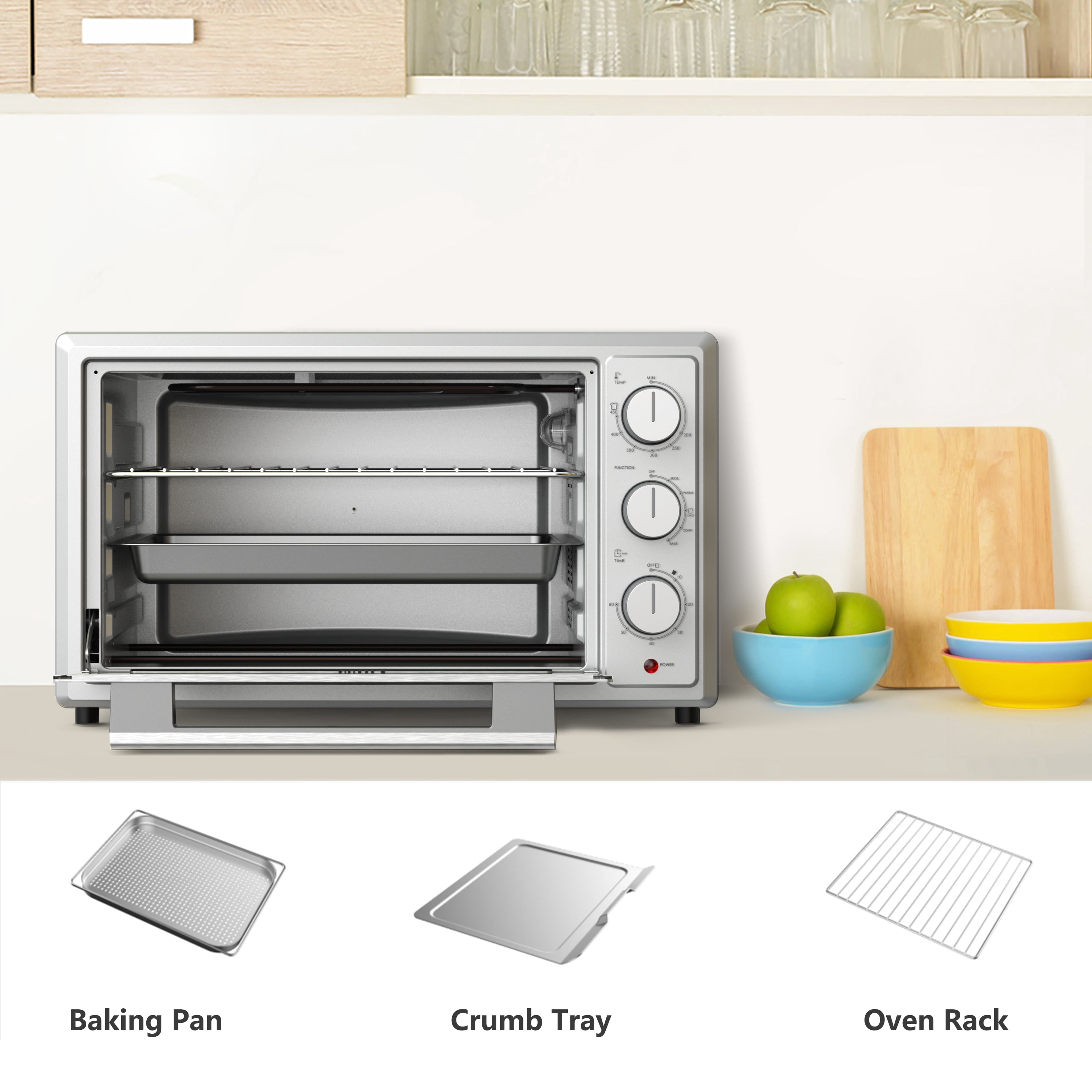 Willz Countertop Toaster Oven, Pull Down Door Handle, 5 Cooking Programs, Minutes Timer, 1500W/120Volts, 42L Manual, Stainless Steel