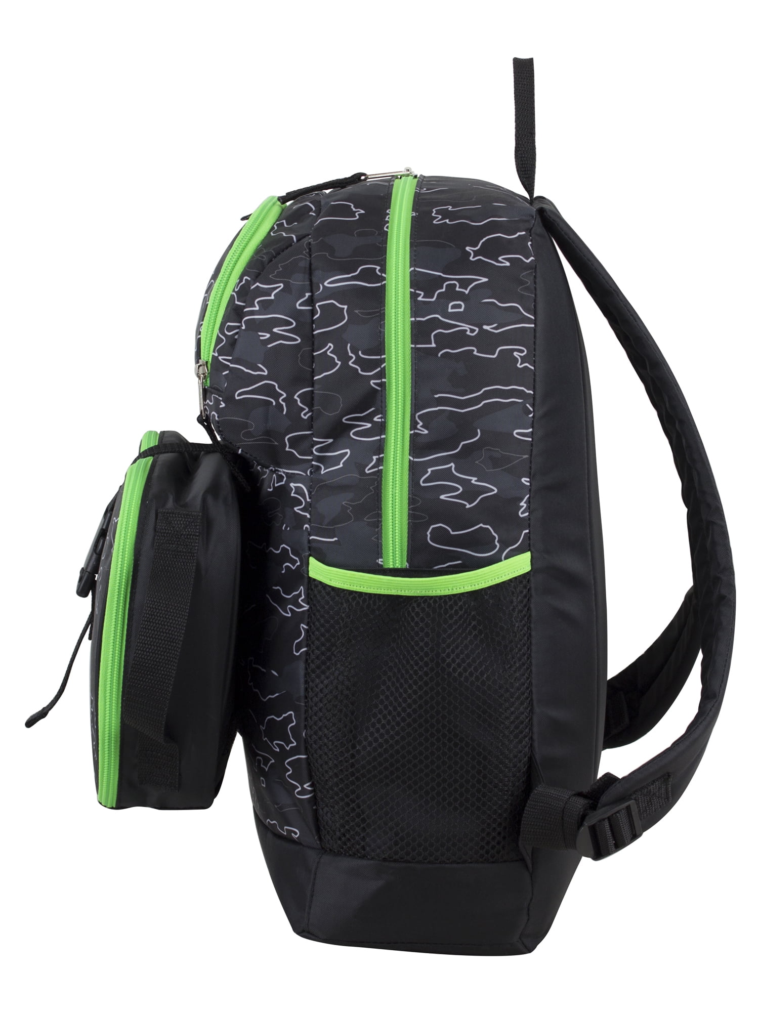 Fuel Unisex 4-Piece Combo Backpack with Lunch Box, Storage Case and Shoe Pouch, Midnight Neon Camoflauge