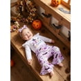 thumbnail image 3 of RUINIXCW Newborn Baby Girls My First Halloween Outfit Fall Winter Clothes Ghost Embroidery Long Sleeve Romper and Bell Bottom Flare Pants Headband Set, 3 of 9