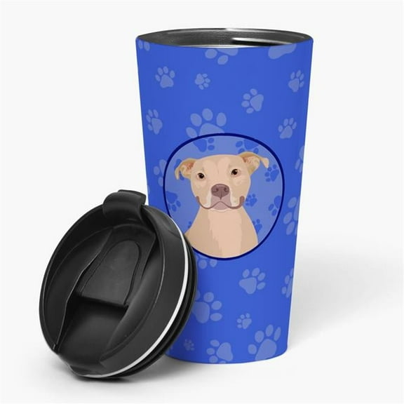 7.25 x 3.5 in. Unisex Pit Bull Fawn No.1 Stainless Steel 16 oz Tumbler, Blue