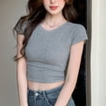 thumbnail image 2 of Bovxnpu Summer Short Sleeve T Shirts Pullover Top Undershirt Crew Neck Basic Soft Comfortable Summer Tops (Women's or Women's Plus), 2 of 4