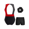 thumbnail image 2 of Aislor Kids Girls Sleeveless Gymnastics Leotard Figure Skating Jumpsuit Biketard Bodysuit and Shorts Red&Black 12, 2 of 5