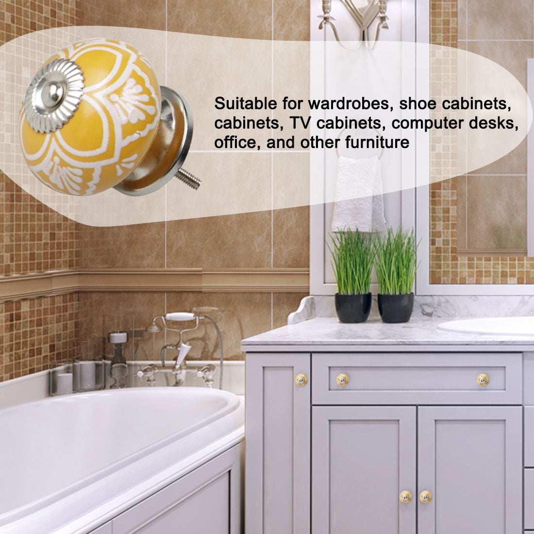 Unique Bargains Ceramic Knobs Vintage Round Pull Handle Furniture Cupboard Dresser Door