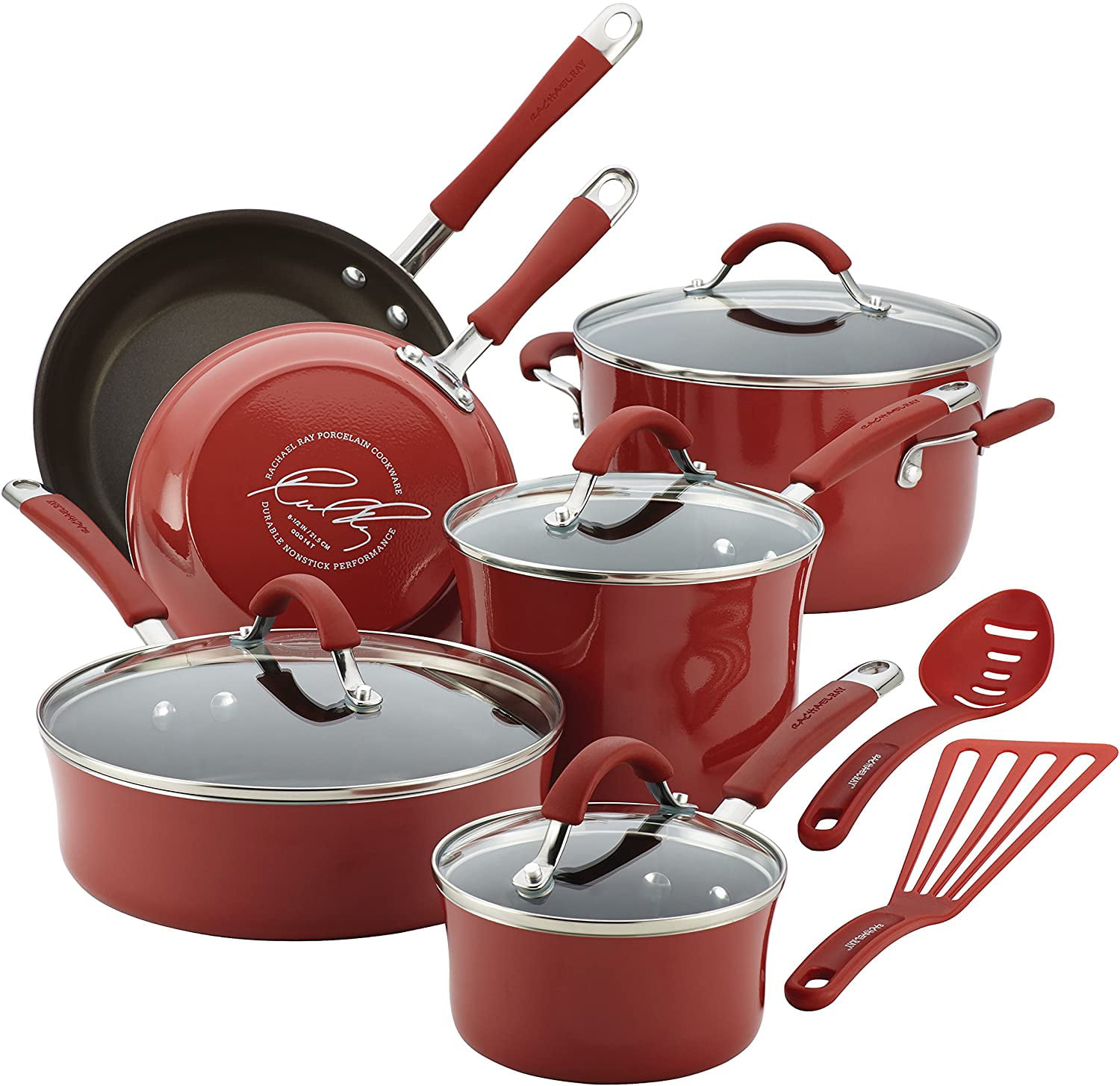 Rachel Ray Cookware Set Nonstick Cranberry Red Kitchen Pots Pans Lids Teal Non S 