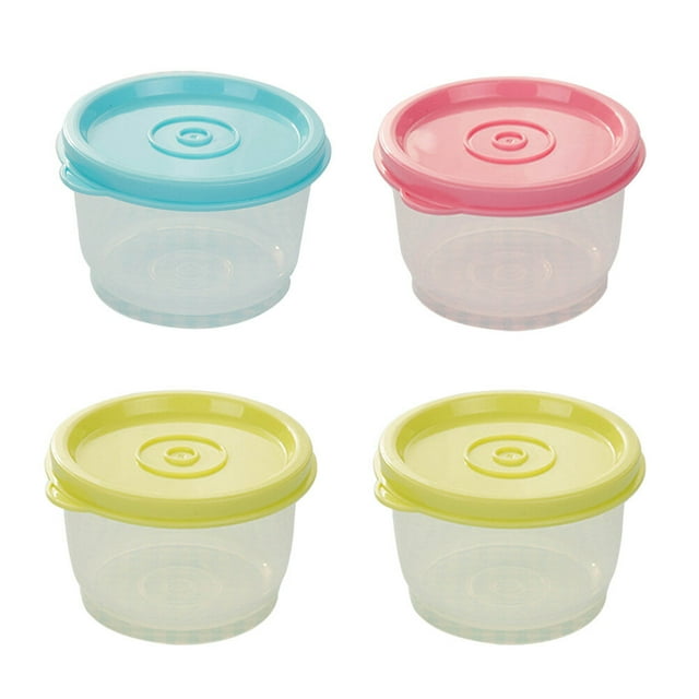 4pcs 150ml Small Plastic Round Food Container Kitchen Lunch Boxes Sealed Bowl for Refrigerator Microwave Oven (Random Color)