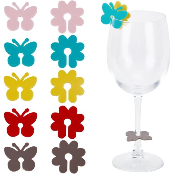 1 BOX 70PCS Silicone Wine Glass Drink Markers Glass Identifiers Colorful Butterfly Flower Funny Stem Glass Identification Tags for Gathering Wedding Holiday Gift Party Favor Drinks Diy Decor