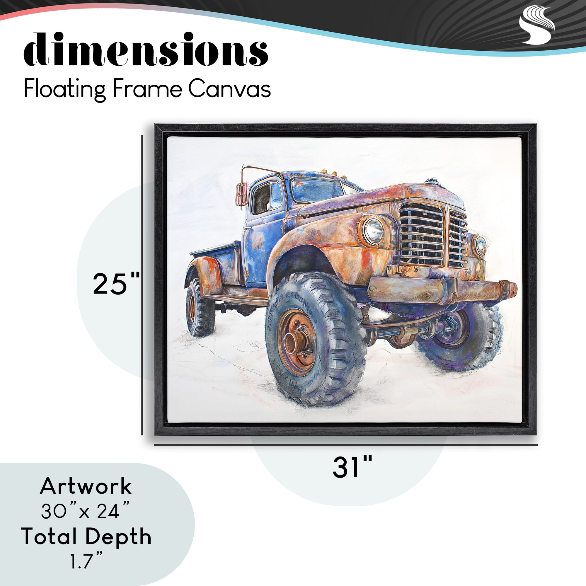 Stupell Industries Old Rustic Truck Illustration Black Framed Floater Canvas Wall Art, design by Steve Hunziker