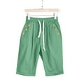 thumbnail image 5 of MNCEKFOD Women's Shorts Summer High Waisted Casual Shorts Lightweight Elastic Drawstring with Button Pockets Leisure Short Pants Green L, 5 of 5