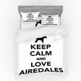 thumbnail image 1 of Saying Duvet Cover Set, Keep Calm and Love Airedales Dog Lover Illustration on Plain Background, Bedding Set with Shams and Fitted Sheet, 3 Sizes, by Ambesonne, 1 of 3