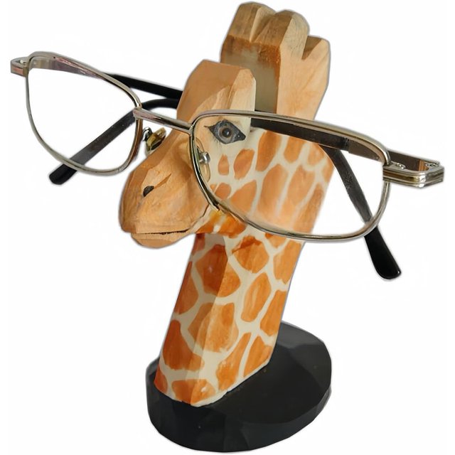 Soporte de madera tallada a mano para gafas de animales, soporte para gafas de sol, soporte para gafas de escritorio, decoración navideña, regalo para oficina en casa (jirafa)