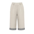 thumbnail image 5 of VBVC Women's Cotton Linen Striped Cuffs Capri Pants with , Wide Leg Summer Trousers For Women , Ladies' Casual Knee Length Shorts with Pockets, S-3XL, 5 of 5
