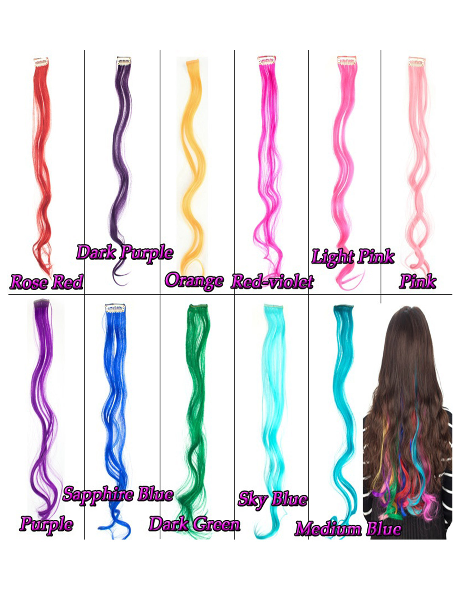 LELINTA Clip In On Colorful Hair piece Synthetic Curly Silk Soft Hair Extensions Highlight - image 2 of 5