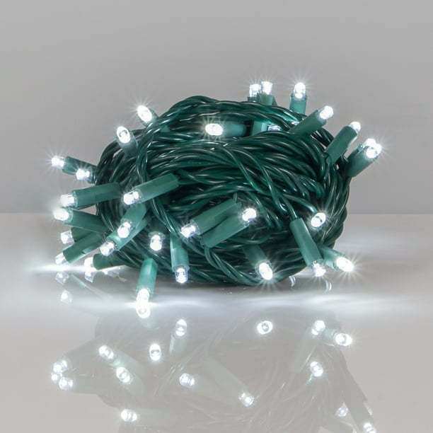 Kringle Traditions LED Cool White Christmas Lights, Mini LED String Lights; 50 Lights, Green Wire, (Balled -