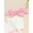 thumbnail image 5 of Baby Toddler Girls Shorts Clothing Set, 0 3 6 9 12 18 Months Short Sleeve Letters Print Bodysuit Flower Print Shorts with Hairband Summer Outfit, 5 of 9