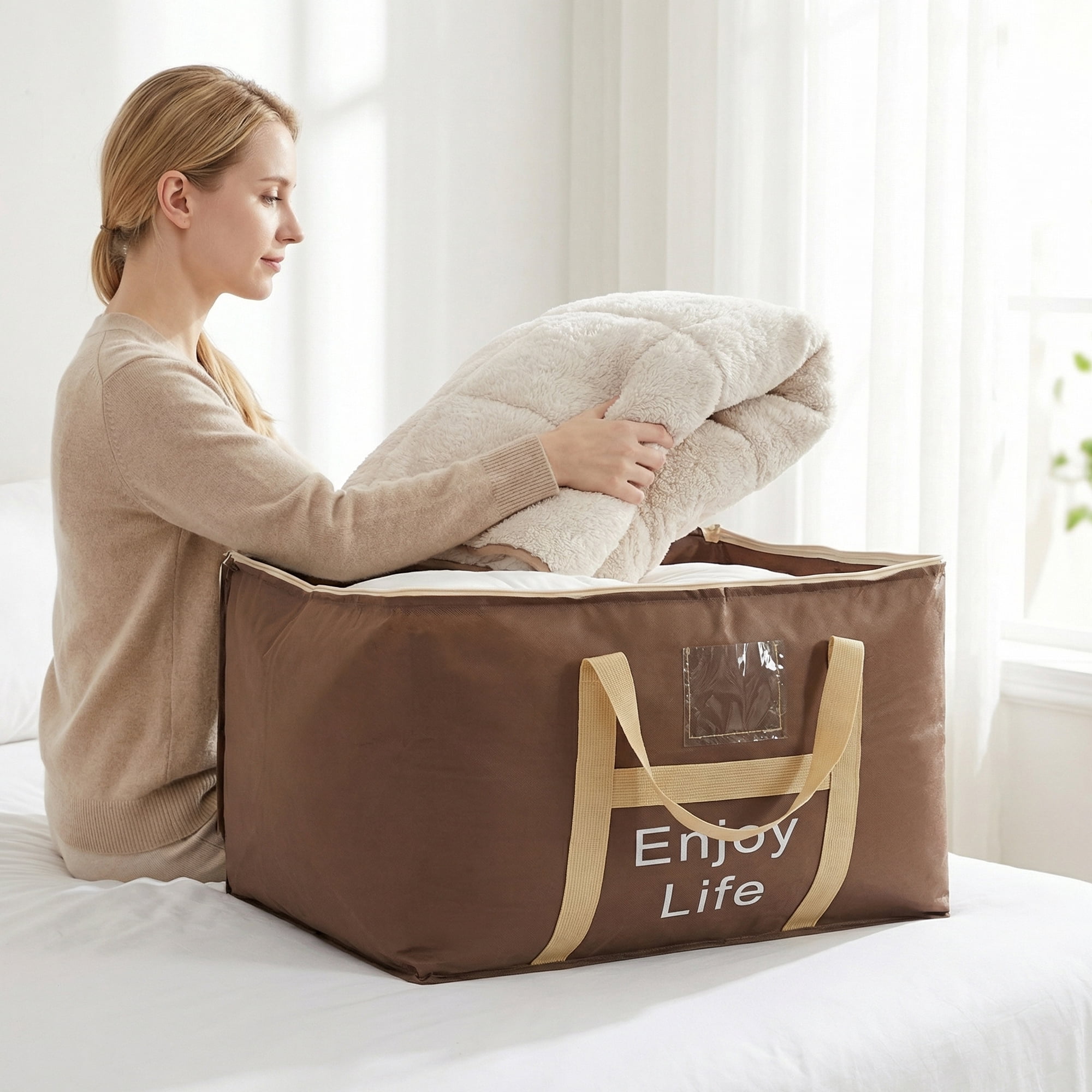 Unique Bargains Foldable Storage Bags for Storing Clothingg Brown 17.7"x13"x9.8"
