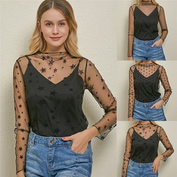Camiseta De malla Transparente De moda Para mujer con Base De estrella colores Para discotecapangjing Bodega Aurrera en linea