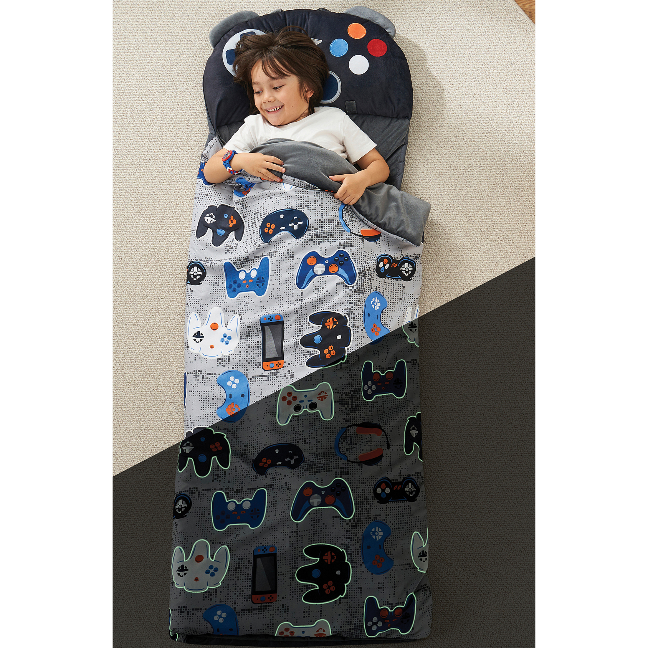 Your Zone Black Gamer Glow in the Dark Child Nap Mat, 24" x 70"