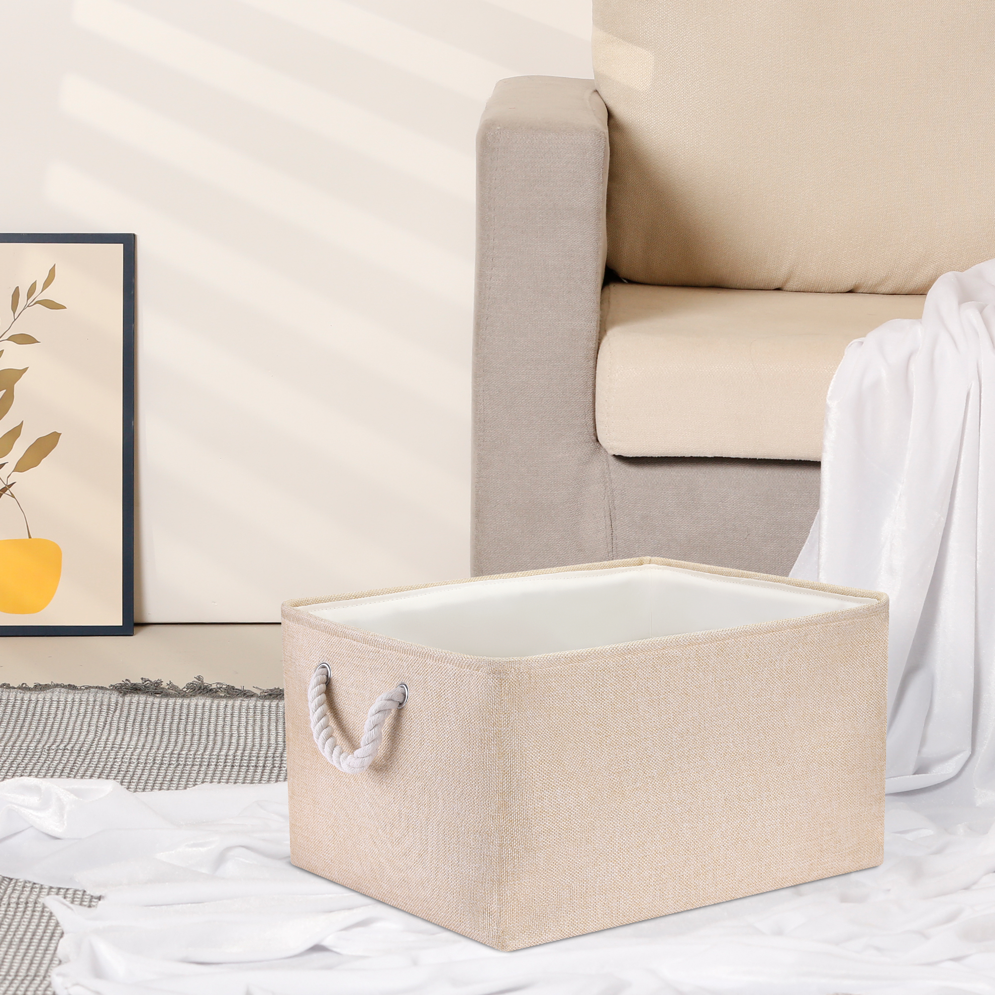 Unique Bargains Fabric Storage Cube Storage Bin Storage Basket White 17.7*13.8*10in