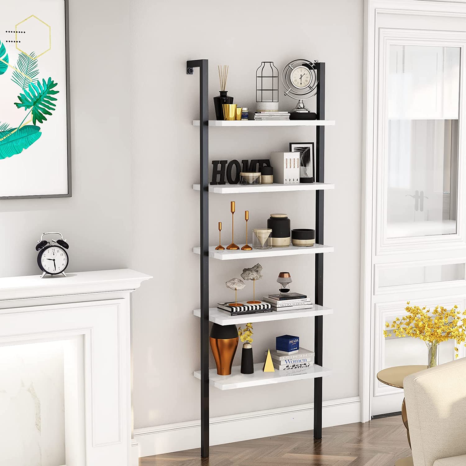 KESHENGDA WallMounted Ladder Shelf,Industrial 5 Tier Bookcase with