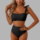 thumbnail image 1 of Trajes de baño para mujer, traje de baño de bikini de tirantes sin espalda de color liso para mujer, conjunto de bikini con bloques de color y hombros descubiertos, trajes de baño para mujer, trajes d, 1 of 5