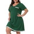 thumbnail image 2 of DARING DIVA Women's Plus Size Soft Short Sleeve Lace Trim Nightgown 1X Dark Green, 2 of 6