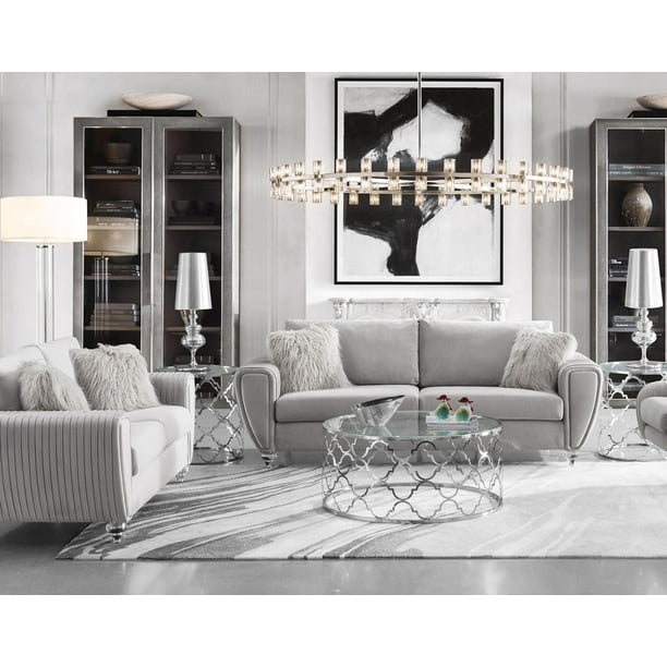 Modern Light Gray Fabric Sofa Loveseat Set 2 Pcs American Eagle Ae3800 Com - Light Gray Couch And Loveseat Set