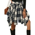 thumbnail image 3 of Mini Skirts for Women High Waisted Asymmetrical Hem Fashion Plaid Skirt Navy Blue L, 3 of 7