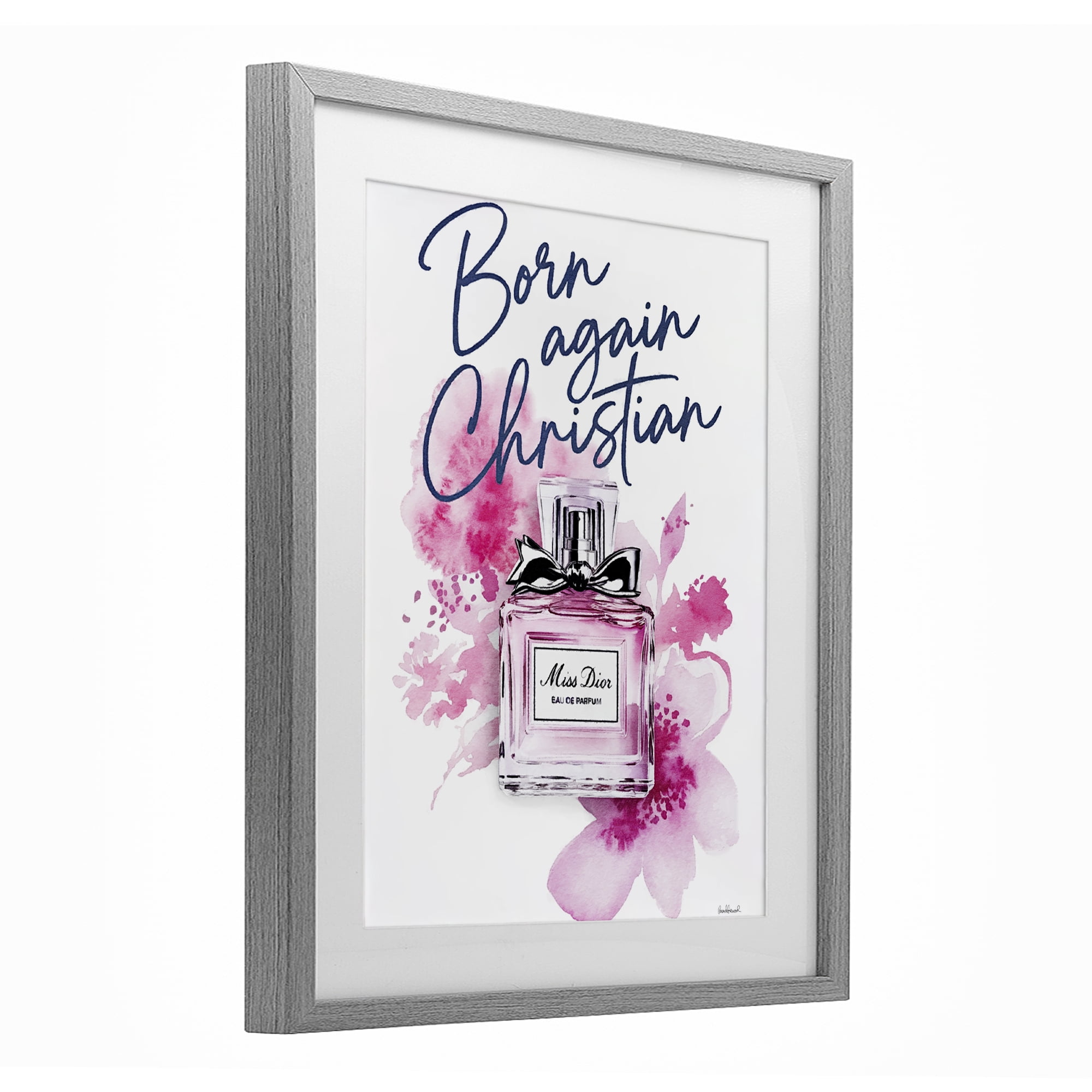 Born Again Christian with Fragrance Gray Framed Print Under Glass, design by Amanda Greenwood