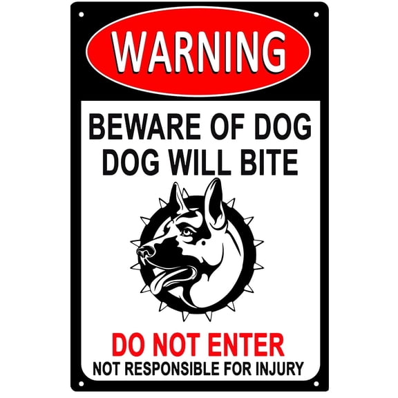 Warning Signs Beware of Dog Signs Dog Tag Warning Signs Fence Gate Outdoor Decoration (Aluminum) Size: 8 x 12 inch