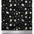 thumbnail image 1 of Soimoi Black polyester Crepe Fabric Wreath & Bird Decor Fabric Printed Yard 52 Inch Wide, 1 of 5
