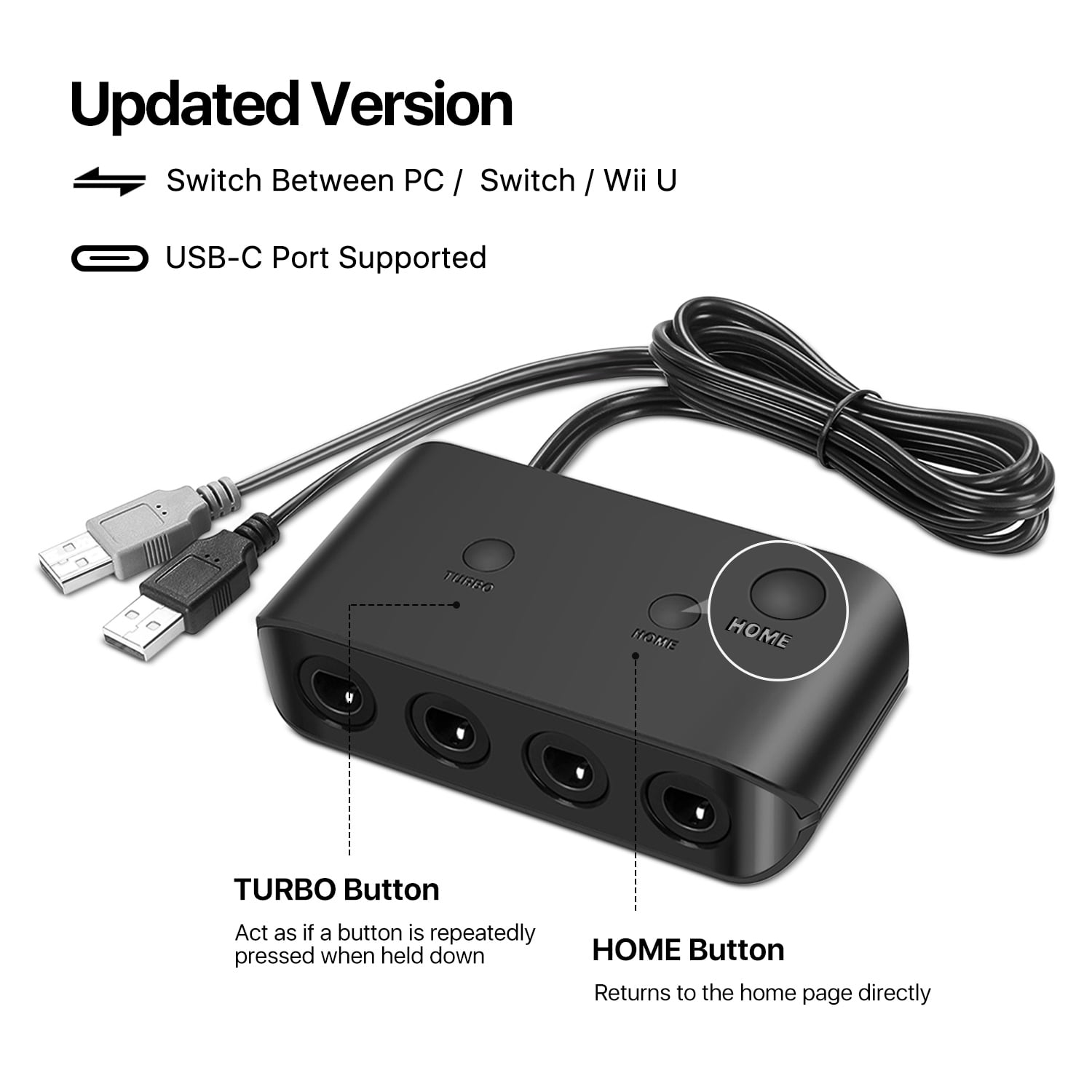 Gamecube Controller Adapter For Nintendo Wii U And Pc Usb 4 Ports Connection Tap Converter For Multi Player Games Black Nintendo Wii U Walmart Com Walmart Com