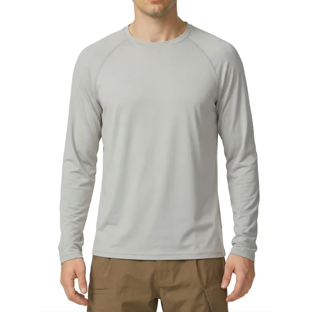 QUALICOS Camisas de Manga Larga para Hombre UPF 50+ Camisa con Protección Uv para Natación Al Aire Libre Senderismo Entrenamiento Gris (Talla M)