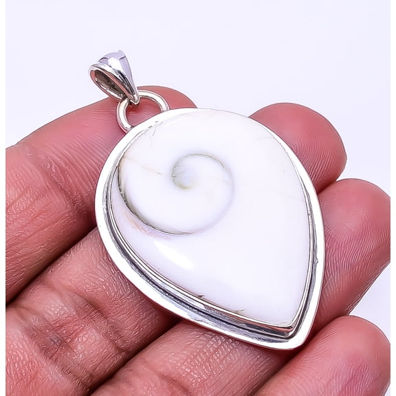 Shiva Eye Shell-Turkey 925 Silver Plated Pendant 1.95", Off White Shiva Eye Shell Pendant P_9362_373_12
