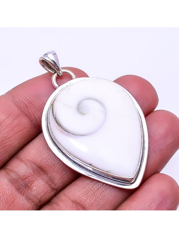 Shiva Eye Shell-Turkey 925 Silver Plated Pendant 1.95", Off White Shiva Eye Shell Pendant P_9362_373_12