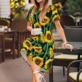 thumbnail image 3 of Sikiie Robe à Manches Courtes Imprimée Tournesol pour Femmes, Col Rond Robe Slim Longueur Genou, Vêtements d'Été Adaptés pour Loisirs Quotidiens et Vacances, 3 of 6