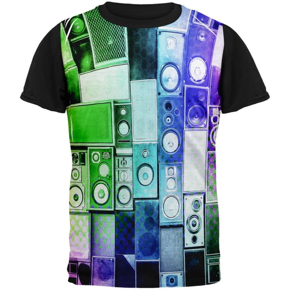 Retro Speakers Rainbow Adult Black Back T-Shirt - Small