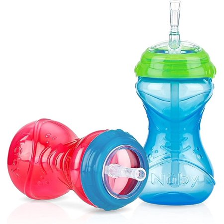 Nuby No-Spill Clik-It Flex Straw Cup, 12 Months Plus Red & Blue