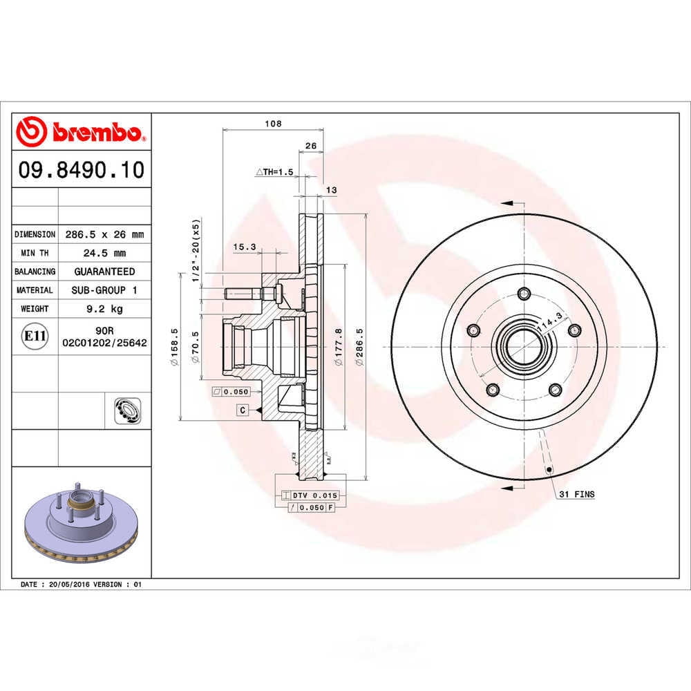 Brembo 09.8490.10 Premium Vented Brake Rotor