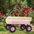thumbnail image 4 of Tcbosik Outdoor Wagon with 10" All-Terrain Tires, Heavy-Duty Utility Cart with Wooden Railing for Yard, Lawn, Patio, Garden, Pink, 4 of 9