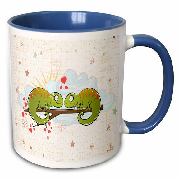 3drose, Cute Adorable Cartoon Lizards in Love Happy Valentines Day Vector, 15oz Two-tone Blue Mug