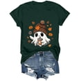 thumbnail image 4 of Kakishop Women Fall Halloween Doodles V Neck Shirt Funny Family Party Celebration Short Sleeve Tee Pumpkin Graphic Thanksgiving Tops Womens T Shirts(Dark Green,XL), 4 of 7