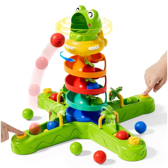 Frog Ball Drop Toy for Kids, 5 Layer Roll Swirling Ball Tower with 12 Balls, Spin and Learn Shoot Balls Drop Montessori Toy, Gifts for Toddler Boys Girls 2 3 4 5 6 7 8  Years Old