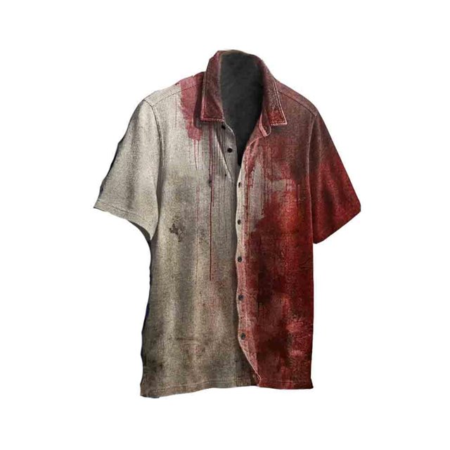 Men's Casual Halloween Prints Short Sleeve Single Breasted Lapel ShirtM