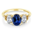 thumbnail image 2 of Gem Stone King 2.84 Ct Oval Blue Created Sapphire White Topaz 10K Yellow Gold Ring, 2 of 4