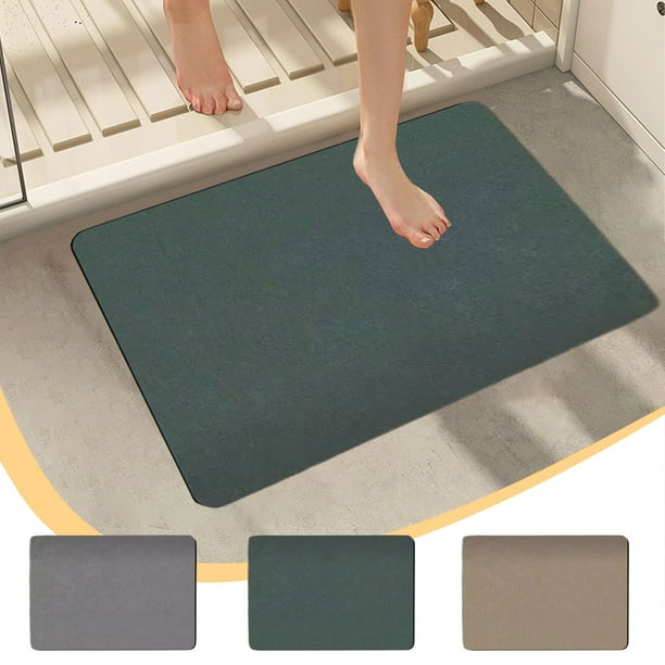 Alfombrilla de Baño de Diatomita - 40 X 60 Cm, Antideslizante y Absorbente, para Baño, Ducha y Lavabo - Gris/Marrón/Verde Militar - Microfibra de Secado Rápido con Reverso de Tpr