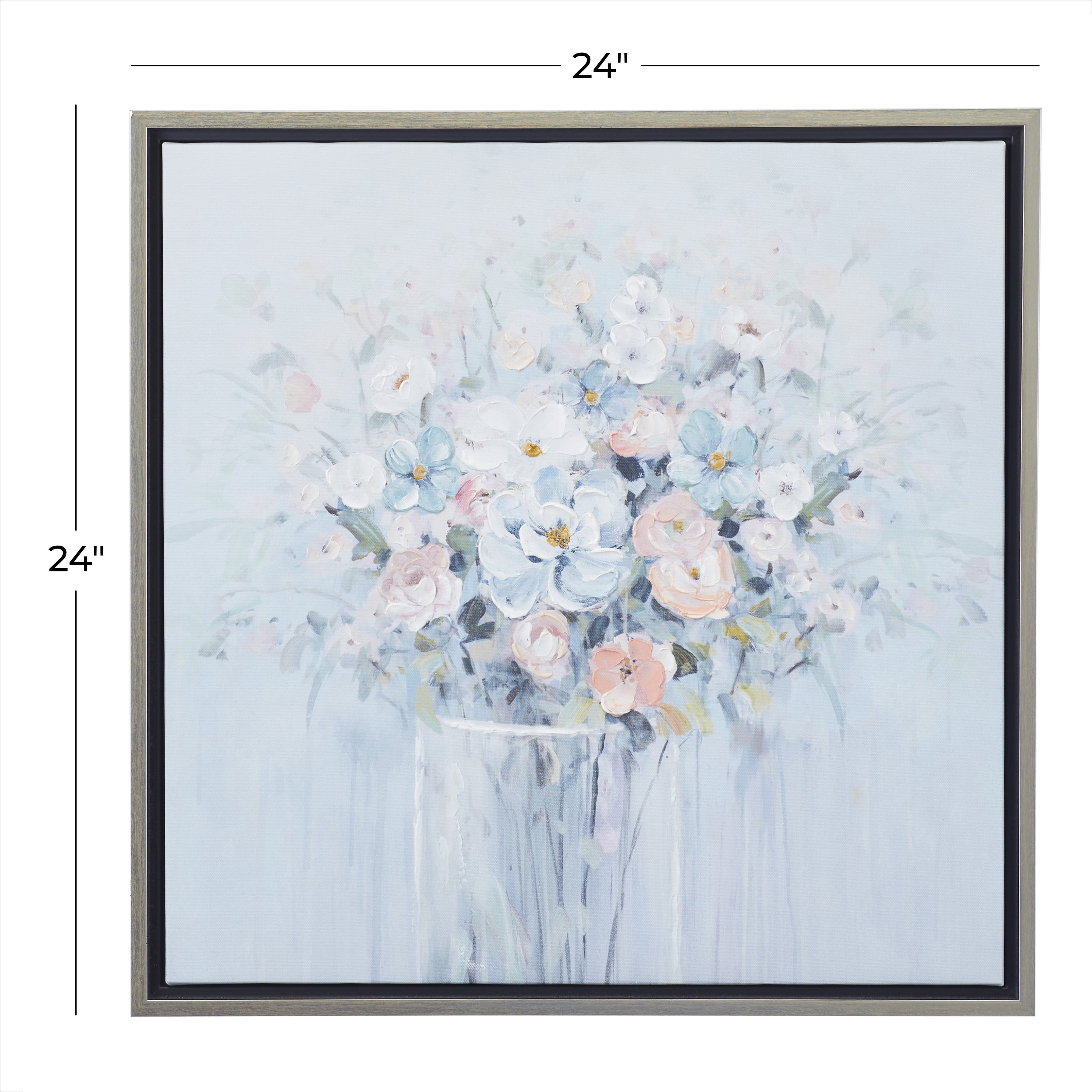 24" x 24" Handmade Bouquet Floral Framed Wall Art with Silver Frame, by DecMode